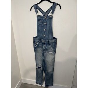 American Eagle Outfitters Womens Overalls Blue‎ Distressed Button Fly Pockets M